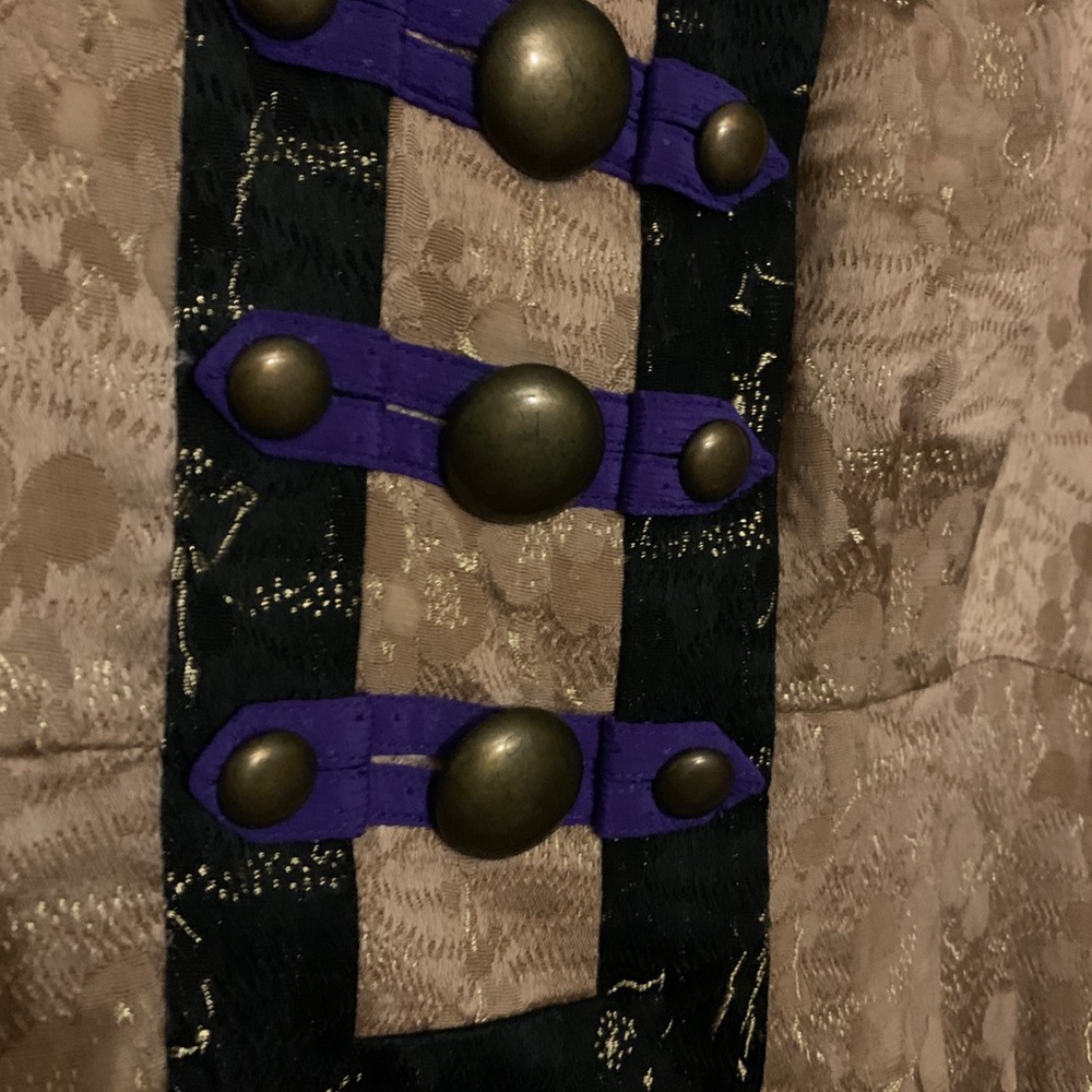 JANE MAYLE Make An Offer BEIGE GOLD METALLIC PURPLE TRIM BABYDOLL DRESS - Picture 4 of 5